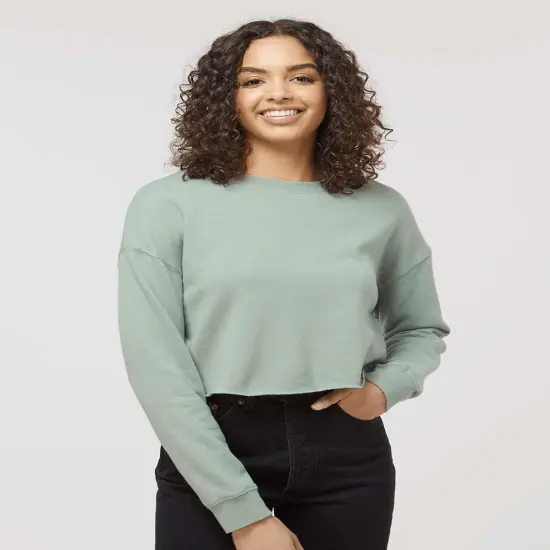 Independent Trading Co&reg; Women's Lightweight Crop Crewneck Sweatshirt Sage {1}