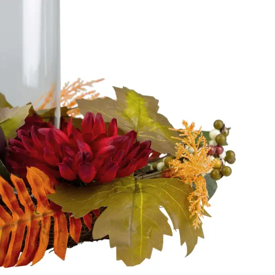 Northlight Mums with Pomegranate Fall Harvest Pillar Candle Holder Centerpiece - 22" Red {3}