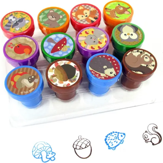 TINYMILLS 12 Pcs Woodland Animals Critters Stamp Kit for Kids Self Inking Stamps Gift Party Favors {2}