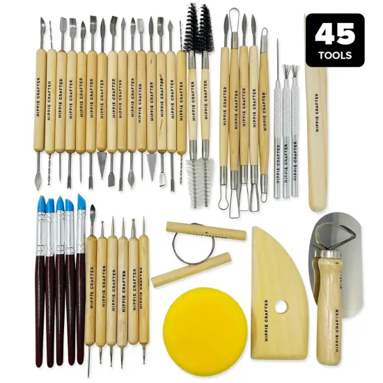 Pottery Tool Kit and Polymer Clay Tools Set for Modeling Sculpting Carving Tool Kit - 45 Pieces Ceramic Tools for Pottery Clay Sculpting Tools and Shaping Supplies Wood and Metal {1}