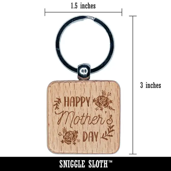 Happy Mother's Day Framed in Roses Engraved Wood Square Keychain Tag Charm {2}
