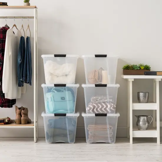 IRIS USA 53 Quart Stackable Plastic Storage Bins with Lids and Latching Buckles, 6 Pack - Clear, Containers with Lids and Latches, Durable Nestable Closet and Garage Totes, Organizing Tub Boxes {3}
