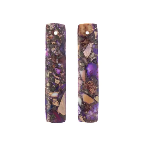 Earth's Jewels Semi-Precious 10x46mm Synthetic Imperial Jasper Purple Rectangle Pendants, 2pcs {2}