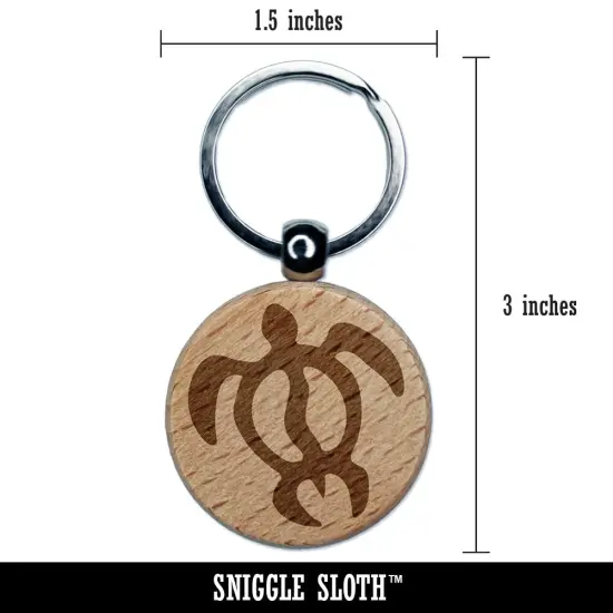 Honu Hawaiian Sea Turtle Engraved Wood Round Keychain Tag Charm {2}