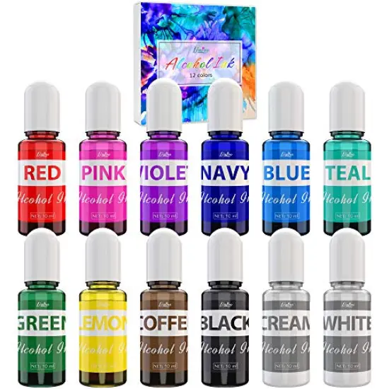 Alcohol Ink Set - 12 x 0.35oz Colors Alcohol Based Ink for Epoxy Resin Painting, Resin Petri Dish Making, Resin Art - Concentrated Alcohol Paint Color Dye for Coaster, Yupo, Tumbler Making - 10ml Each {1}