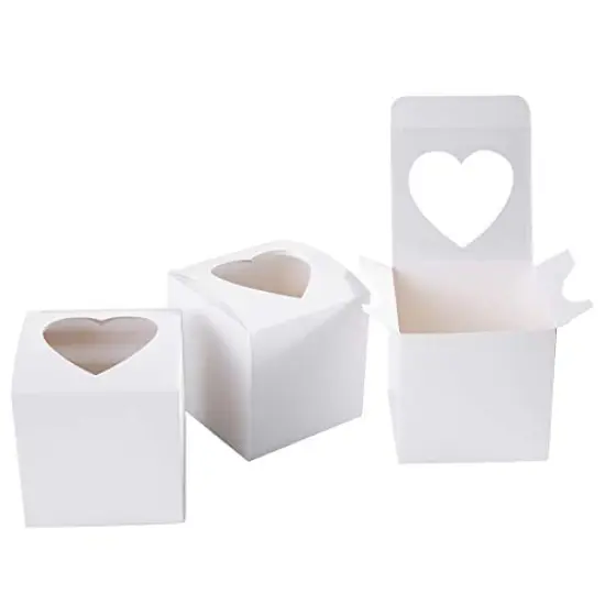 25 Pack 3" Mini Single Favor White Cupcake Boxes with Heart Shape Window without Handle,Small Cupcake Box Carrier Individual Containers 3X3X3inch {3}