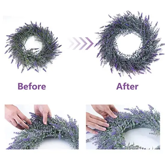 18 inches Lavender Wreaths for Front Door, Artificial Farmhouse Wreaths for Wall Window Party Wedding Decor Indoor Outdoor Spring Summer Fall Decoration for Home {4}