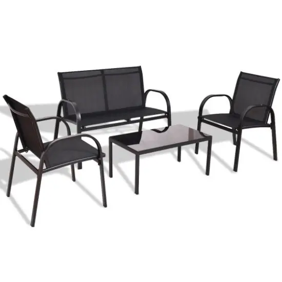 4 Pcs Patio Steel Frame Coffee Table Furniture Set {3}