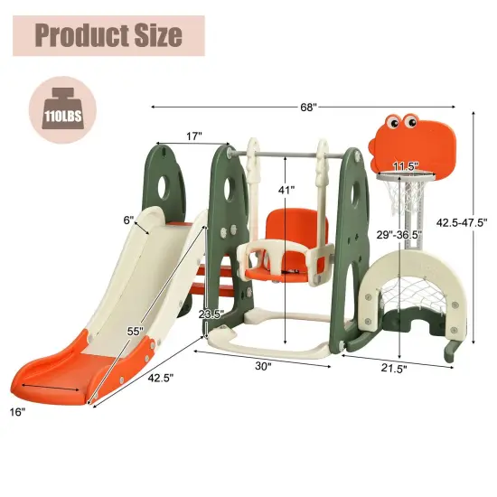 6 in 1 Slide and Swing Set with Ball Games for Kids Orange {4}