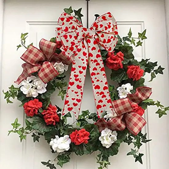 2.5" x 5.5 Yards Red Heart Printed Valentine's Day Burlap Ribbon Wired Edge Ribbon {4}