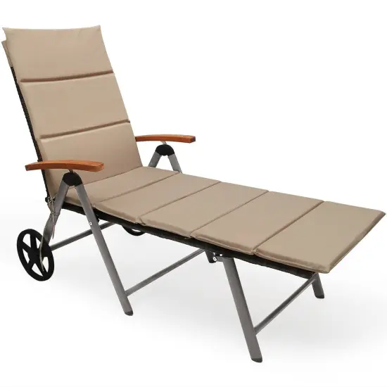 Outdoor Chaise Lounge Chair Rattan Lounger Recliner Chair Brown {3}