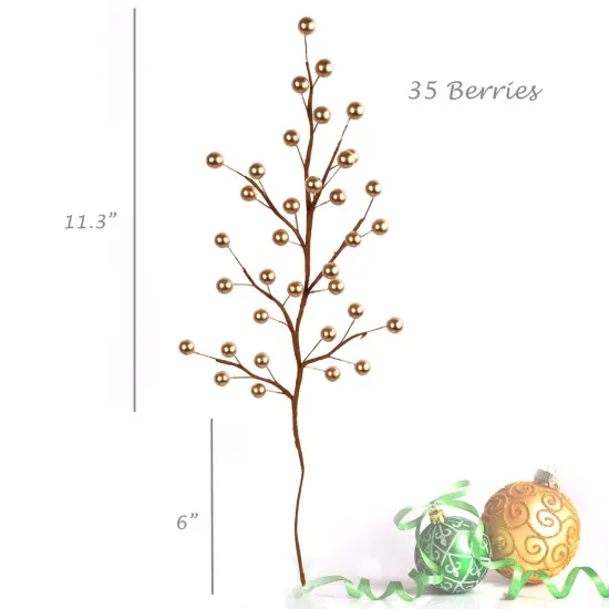 24" Gold Holly Berry Stems - Set of 24, 35 Realistic Berries, Perfect Christmas Floral Picks for Wreaths, Trees & Garlands - Holiday Décor Accent - 2024 Christmas Collection, Floral Home by Artificial Flowers {3}