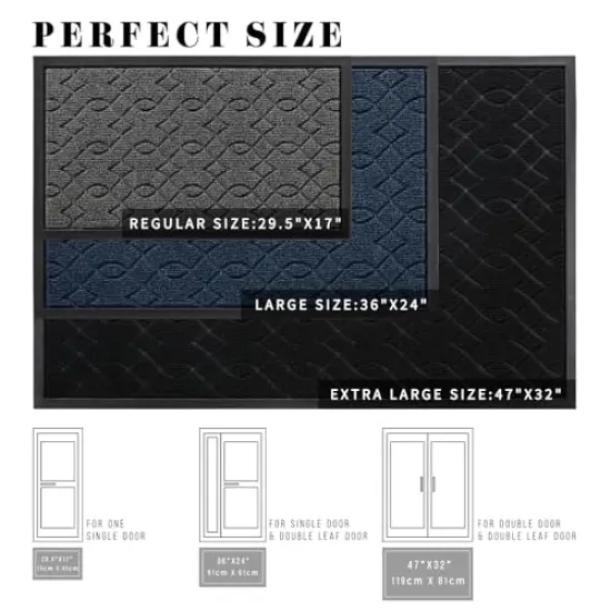 Yimobra Durable Front Door Mats, Heavy Duty Water Absorbent Mud Resistant Easy Clean Entry Outdoor Indoor Rugs,Non Slip Backing, Exterior Mats for Outside Patio Porch Farmhouse, 29.5 x 17, Black {4}