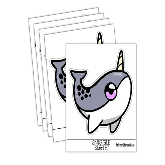 Sweet Kawaii Chibi Narwhal Waterproof Vinyl Phone Tablet Laptop Water Bottle Sticker Set - 5 Pack {2}