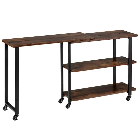 Costway Patented Sofa Side End Table 360&deg; Rotating Bookcase w/Storage Shelves & Wheels Brown/Rustic Brown/Natural {4}