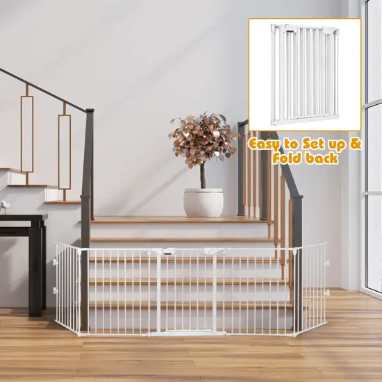 Panel Adjustable Wide Fireplace Fence White {3}