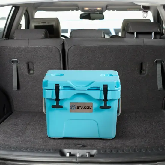 16 Quart 24-Can Capacity Portable Insulated Ice Cooler with 2 Cup Holders Blue {1}