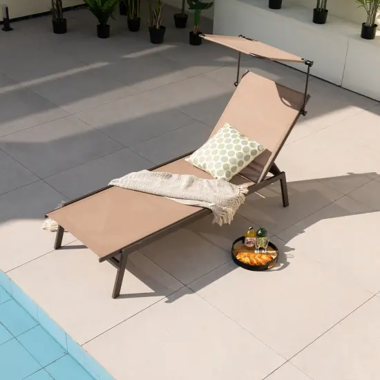 Outdoor Chaise Lounge Chair with Sunshade and 6 Adjustable Position {2}