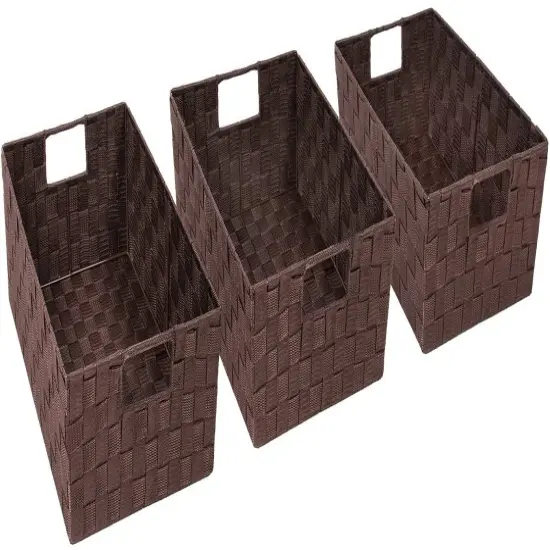 Sorbus Woven Basket Bin Set - Shelf Storage Tote Baskets for Household Items - Stackable with Woven Straps and built-in Carry Handles (3 Pack) Chocolate {5}