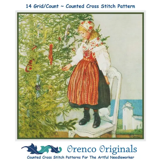 Christmas Tree Girl Counted Cross Stitch Pattern by Carl Larsson {1}