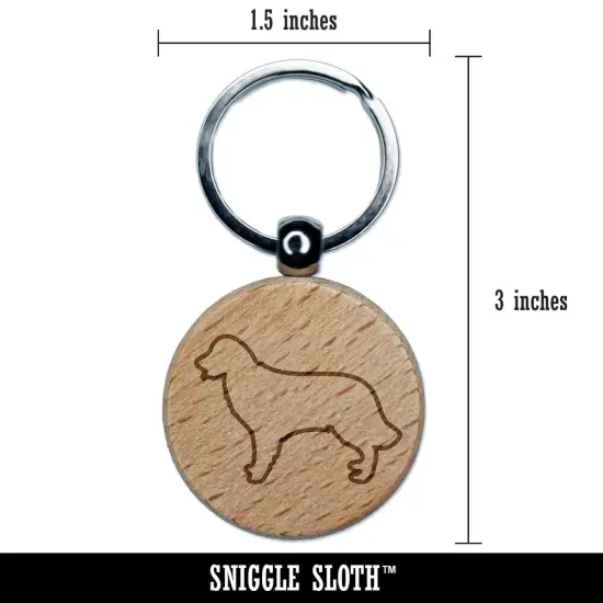 Golden Retriever Dog Outline Engraved Wood Round Keychain Tag Charm {2}