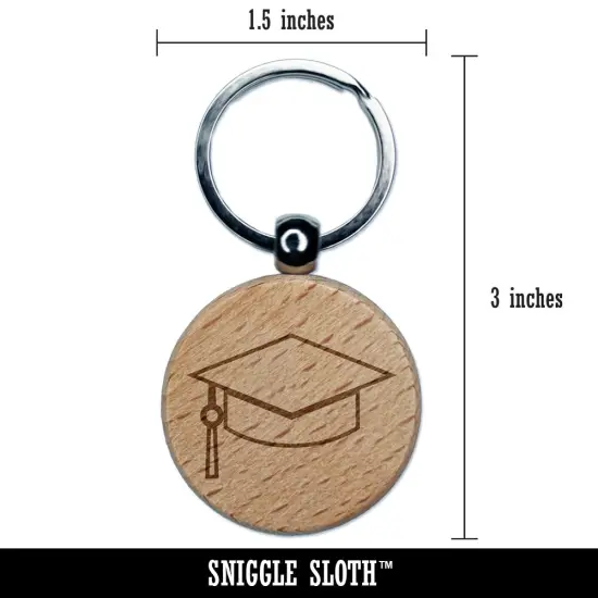 Graduation Cap Hat Engraved Wood Round Keychain Tag Charm {2}