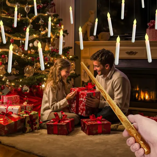 12 Pcs Floating Candles with Magic Wand Remote, Hanging Candles with String {1}