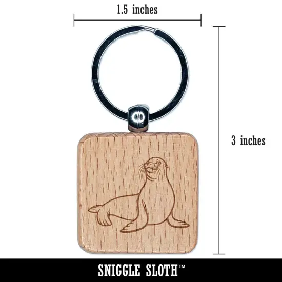 Smug Sea Lion Engraved Wood Square Keychain Tag Charm {2}