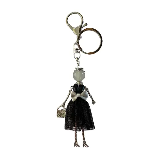 Wrapables Hanging Fashionista Doll Keychain, Crystal Rhinestone Keyring Bag Charm, Black Bow {1}