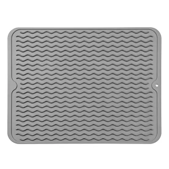 Silicone Dish Drying Mat for Multiple Usage,Easy clean,Eco-friendly,Heat-resistant Silicone Mat for Kitchen Counter or Sink,Refrigerator or Drawer liner Grey L 16 inches x 12 inches {2}