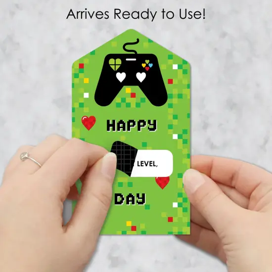 Big Dot of Happiness Game Zone - Pixel Video Game Cards for Kids - Happy Valentine's Day Pull Tabs - Set of 12 {3}