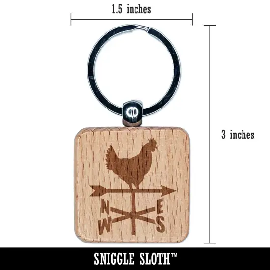 Rooster Weathervane North South West East Engraved Wood Square Keychain Tag Charm {2}