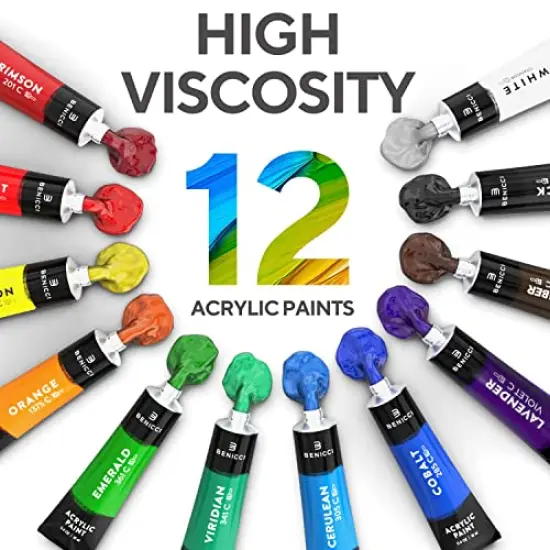 Acrylic Paint Set for Kids, Artists and Adults - 12 Vibrant Colors, 6 Brushes and 3 Paint Canvases - Perfect for Beginners or Professionals {4}