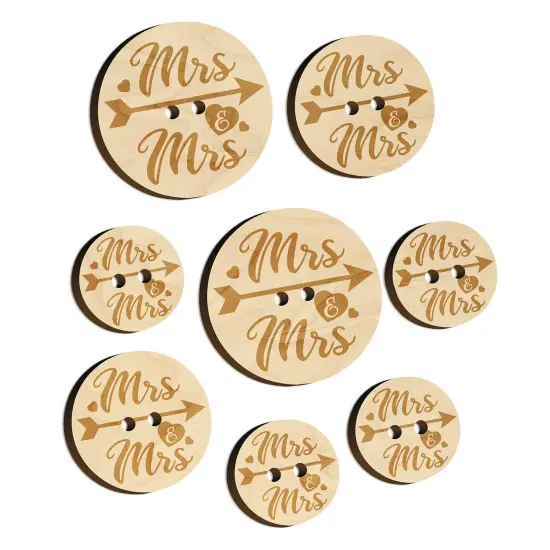 Mrs and Mrs Heart and Arrow Wedding Wood Buttons for Sewing Knitting Crochet DIY Craft {7}