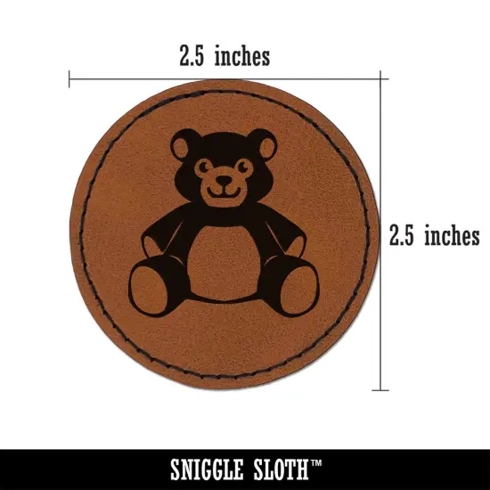 Teddy Bear Stuffed Animal Toy Round Iron-On Engraved Faux Leather Patch Applique - 2.5" Brown {3}