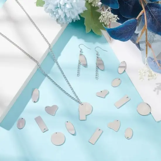 304 Stainless Steel Stamping Charms 60 Pieces Stamping Tag Pendants Stamping Blank Tags 6 Style Stamping Blank Tags Heart Round Metal Tag for Bracelet Necklace Jewelry DIY Craft Gift Making {3}