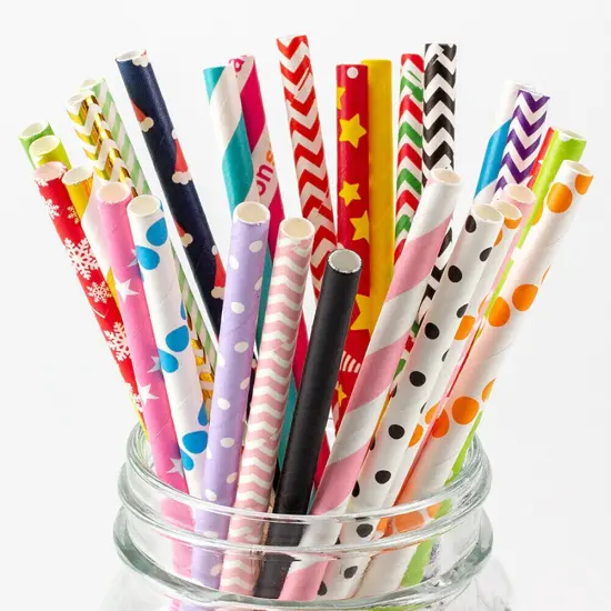 Kitcheniva Biodegradable Paper Straws Pattern Color 100 to 200 Pcs Purple {2}