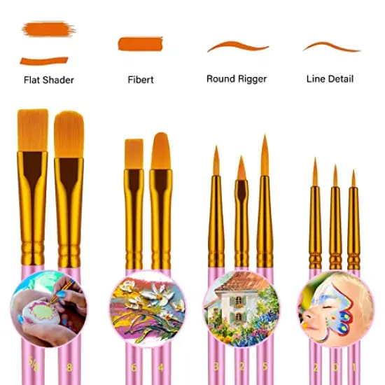 Paint Brushes Set, 20 Pcs Paint Brushes for Acrylic Painting, Oil Watercolor Acrylic Paint Brush, Artist Paintbrushes for Body Face Rock Canvas, Kids Adult Drawing Arts Crafts Supplies, Pink {6}