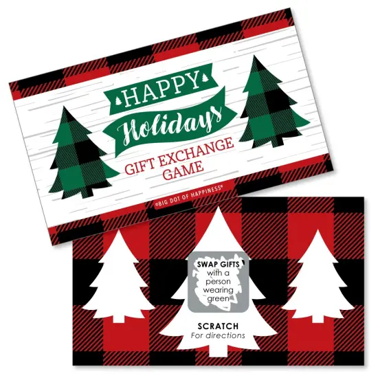 Big Dot of Happiness Holiday Plaid Trees - Buffalo Plaid Christmas Party Gift Exchange Game Scratch Off Cards - 22 Count {1}