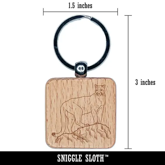 Proud Cougar Mountain Lion Engraved Wood Square Keychain Tag Charm {2}