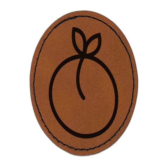 Peach Fruit Doodle Round Iron-On Engraved Faux Leather Patch Applique - 2.5" Brown {1}
