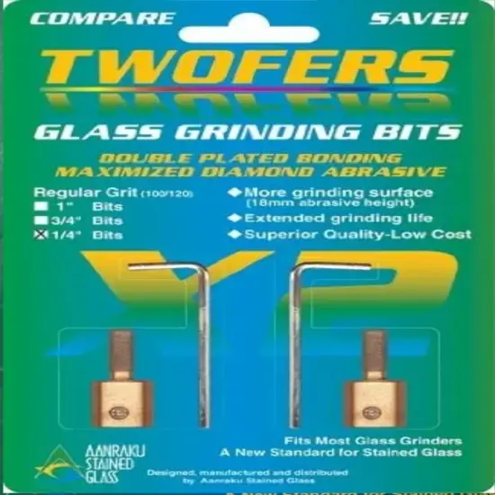 1/4" Aanraku Twofers 2 bit set - Stained Glass Grinder Bits 100/120 Regular Grit {1}