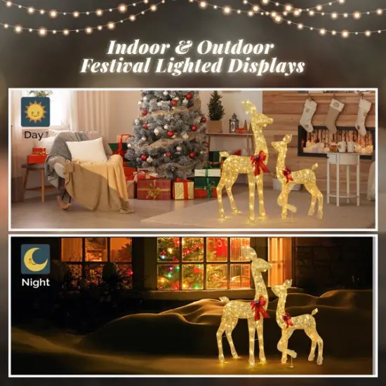 2-Piece Lighted Christmas Deer Family, Outdoor Yard Decoration Set with 210 LEDs Warm White Light, Gold {5}
