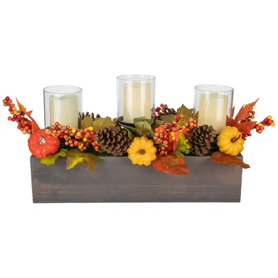 Northlight 27" Pumpkin, Berry and Pine Cone Fall Harvest Triple Pillar Candle Holder Orange {3}