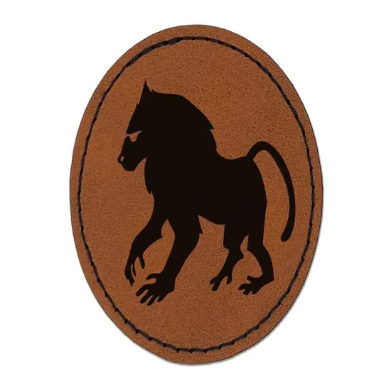 Mandrill Baboon Round Iron-On Engraved Faux Leather Patch Applique - 2.5" Brown {1}