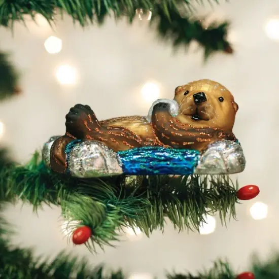 Floating Sea Otter Glass Ornament with Free Box {3}