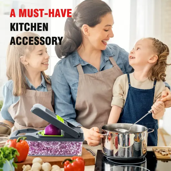 Vegetable Chopper, Pro Onion Chopper, Multifunctional 13 in 1 Food Chopper, Kitchen Vegetable Slicer Dicer Cutter,Veggie Chopper With 8 Blades,Carrot and Garlic Chopper With Container (Gray) {3}