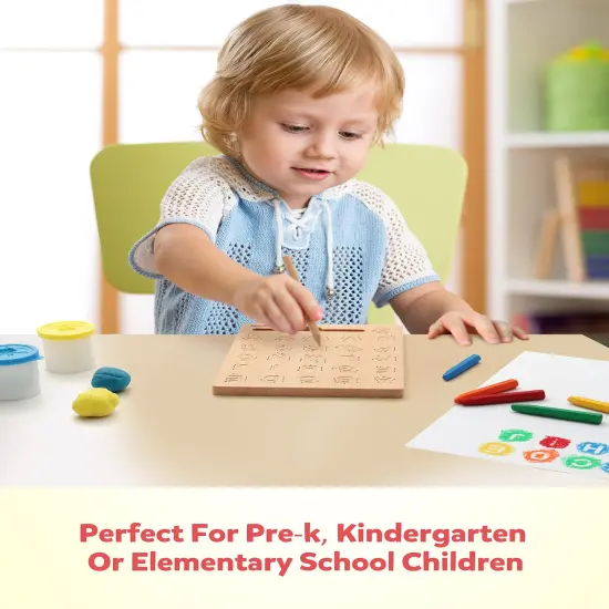 Wooden Letters Practicing Board, Double-Sided Alphabet Tracing Tool Learning to Write ABC Educational Toy Game Fine Motor Montessori Gift for Preschool 3 4 5 Years Old Kids {5}