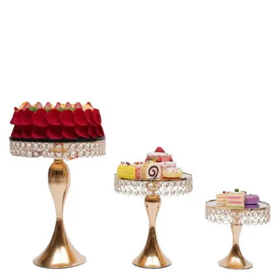 3Pcs Gold Crystal Cake Holder Set for Wedding Dessert {1}