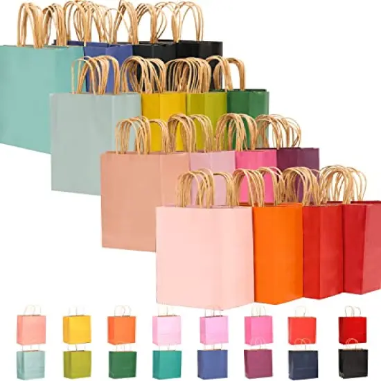 32 Packs Paper Bags with Handles Bulk 8.26"&times;6"&times;3.15" Small Gift Bags 16 Different Senior Color Bags Multiple Uses（Small Size） {3}